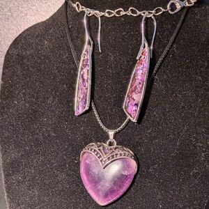Amethyst Heart Pendant Necklace and Earring Set